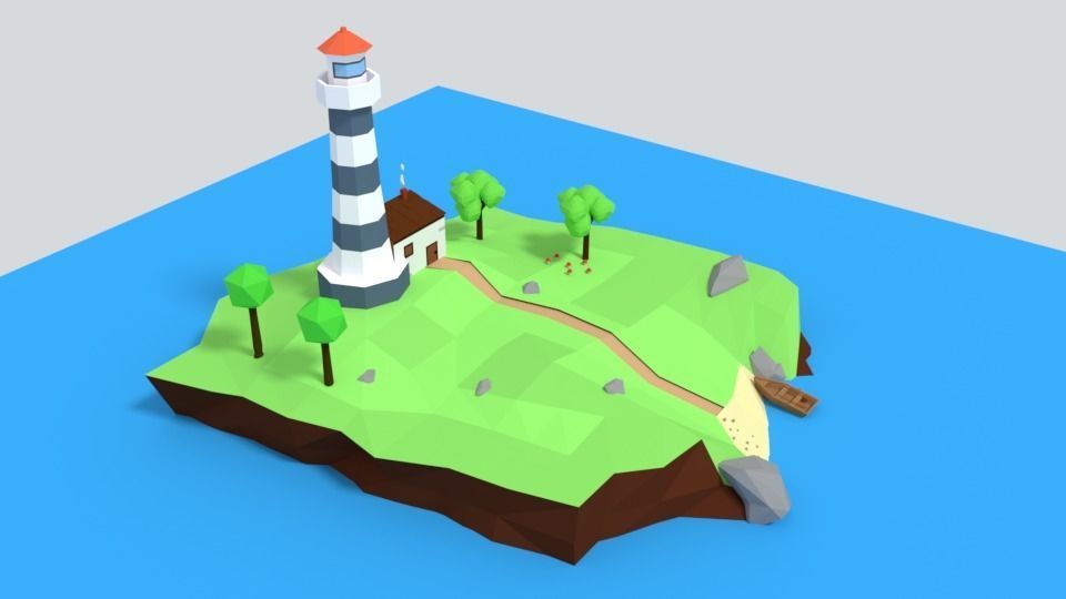Low Poly Cartoon Lighthouse Island Scene Low-poly 3D model_3