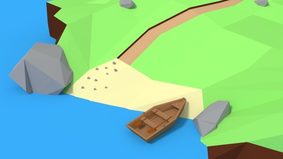 Low Poly Cartoon Lighthouse Island Scene Low-poly 3D model_6
