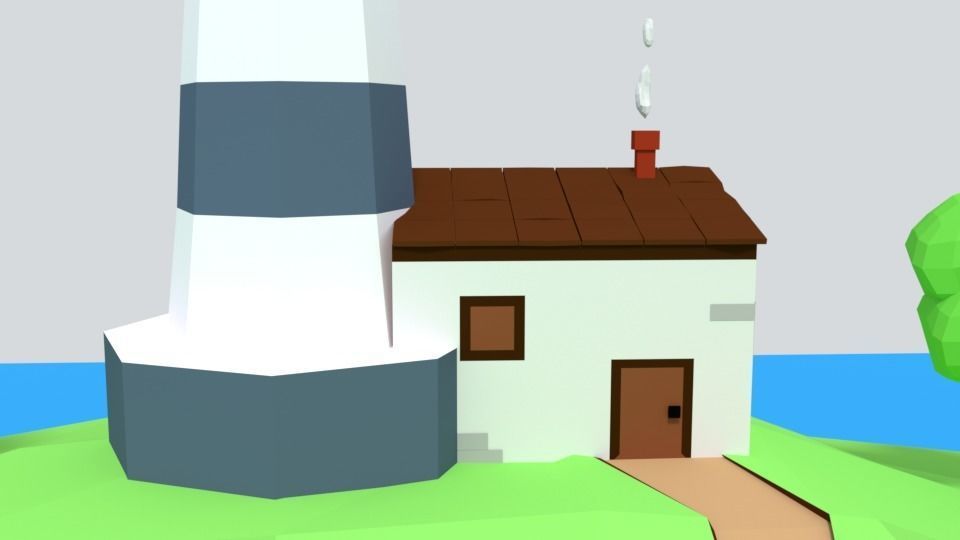 Low Poly Cartoon Lighthouse Island Scene Low-poly 3D model_13