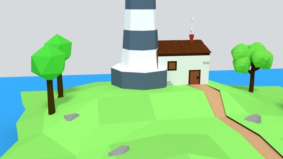 Low Poly Cartoon Lighthouse Island Scene Low-poly 3D model_9