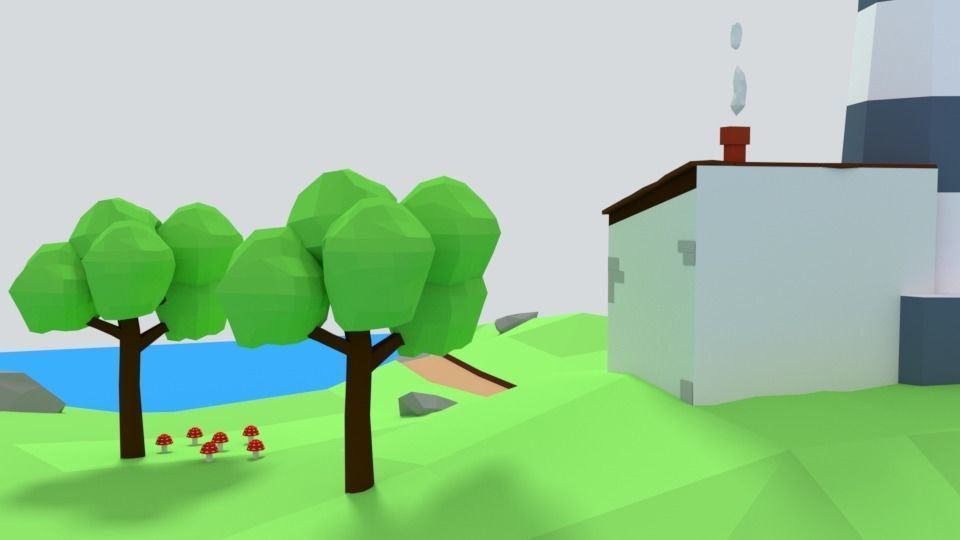 Low Poly Cartoon Lighthouse Island Scene Low-poly 3D model_12