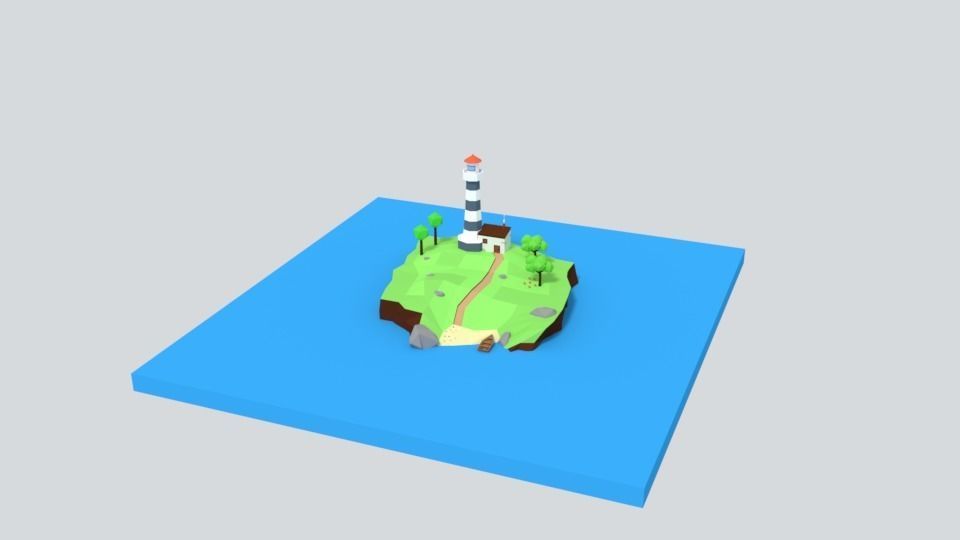 Low Poly Cartoon Lighthouse Island Scene Low-poly 3D model_14