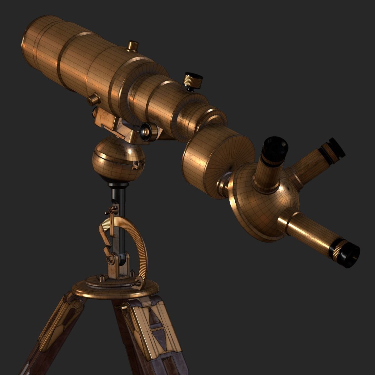 Old Antique Telescope PBR Low-poly 3D model_18