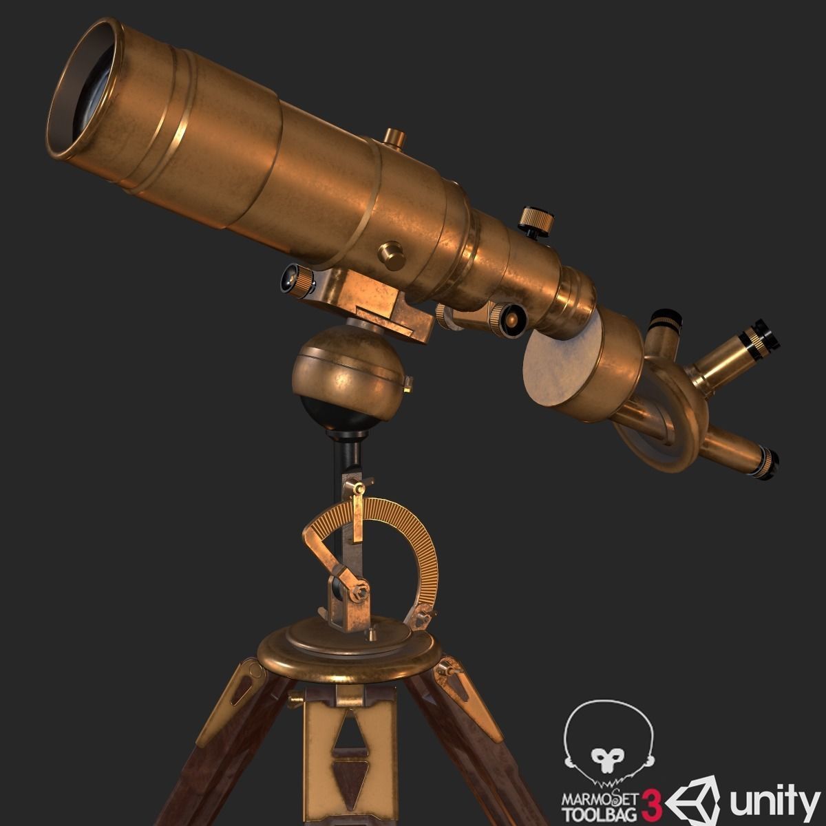 Old Antique Telescope PBR Low-poly 3D model_1