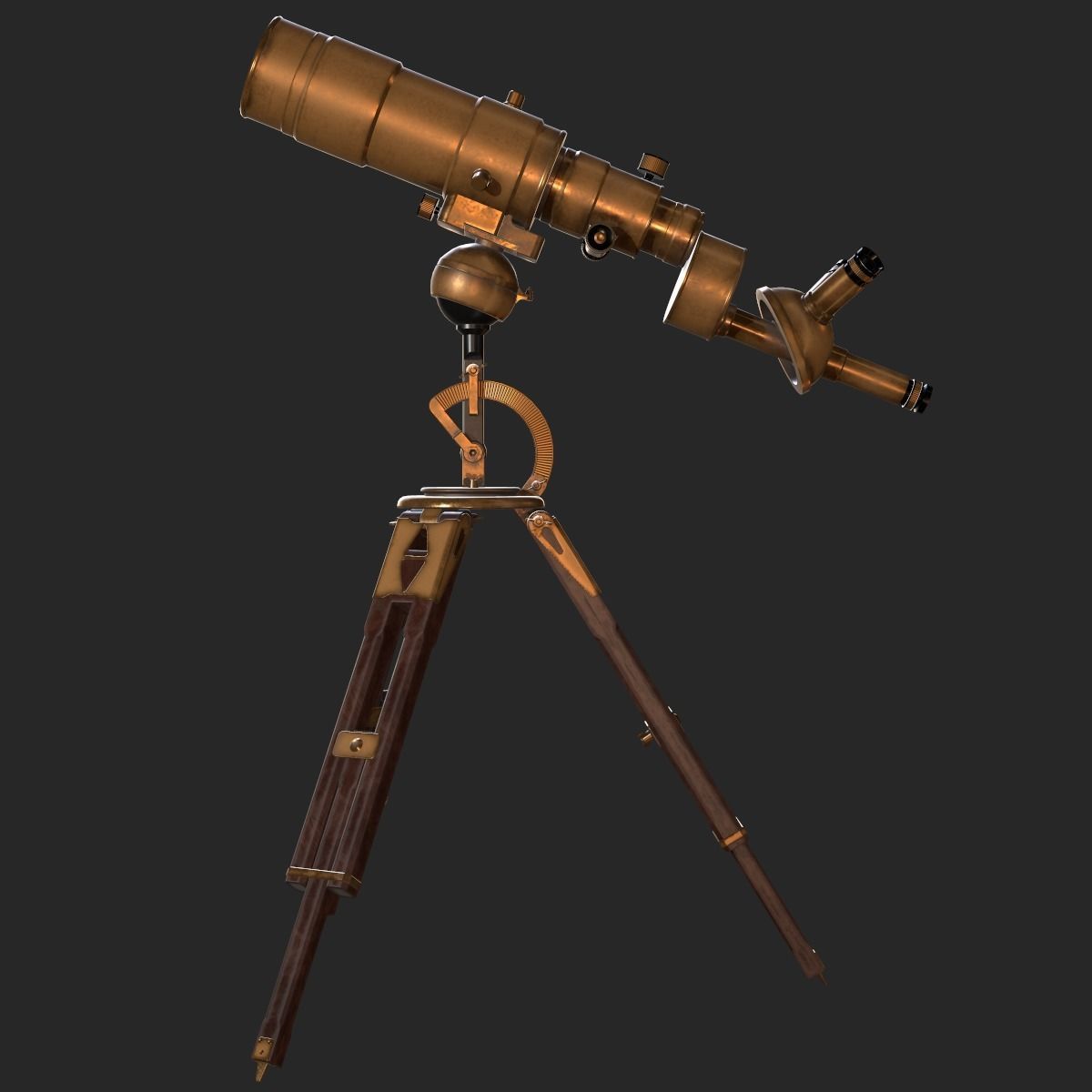 Old Antique Telescope PBR Low-poly 3D model_13