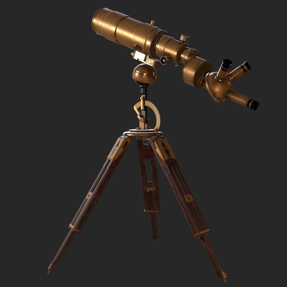 Old Antique Telescope PBR Low-poly 3D model_7