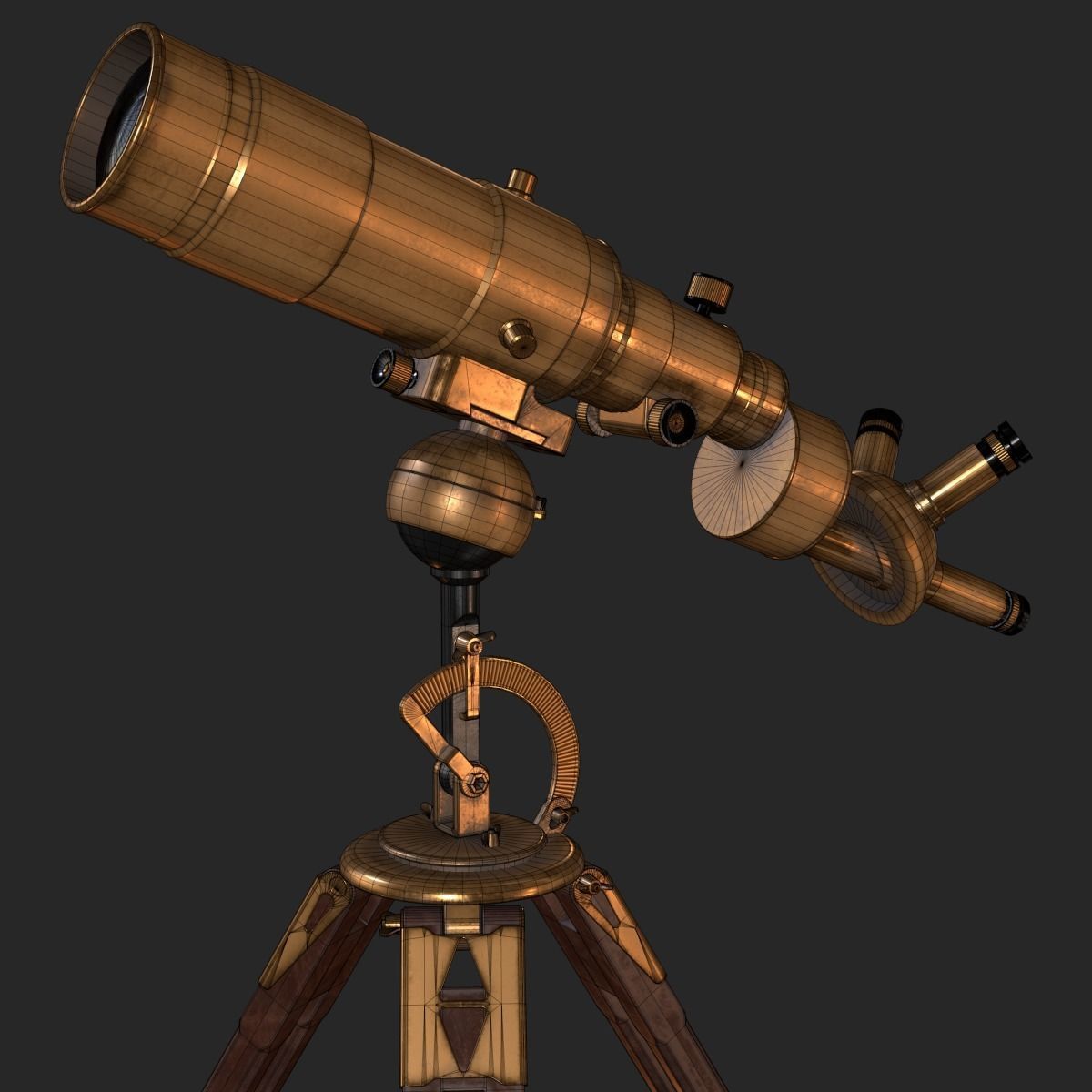 Old Antique Telescope PBR Low-poly 3D model_3
