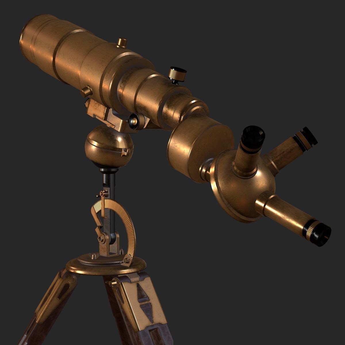 Old Antique Telescope PBR Low-poly 3D model_16