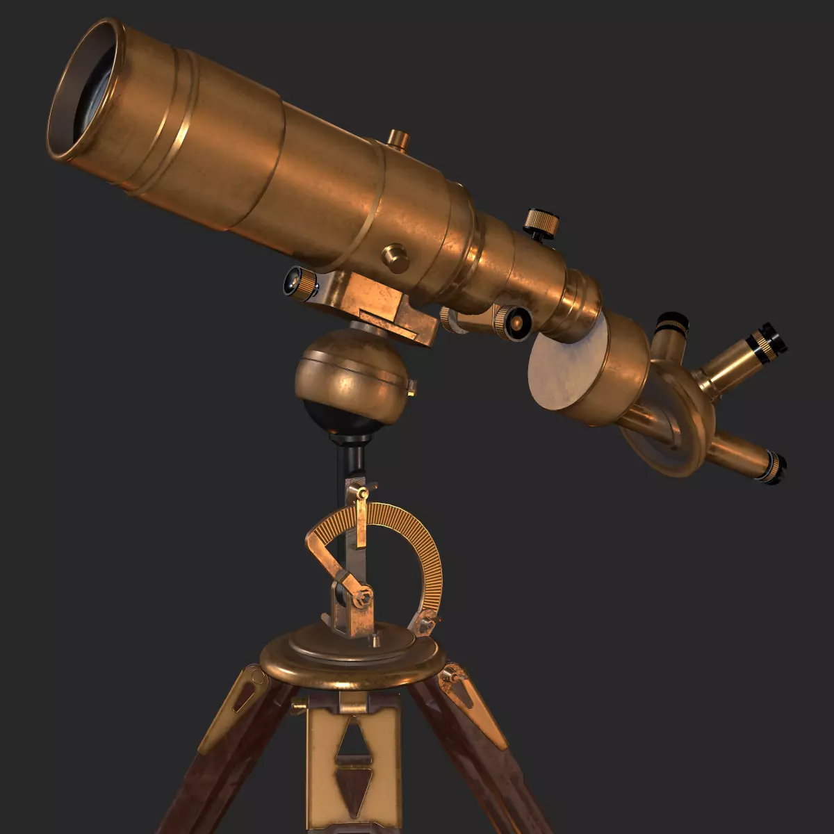 Old Antique Telescope PBR Low-poly 3D model_0