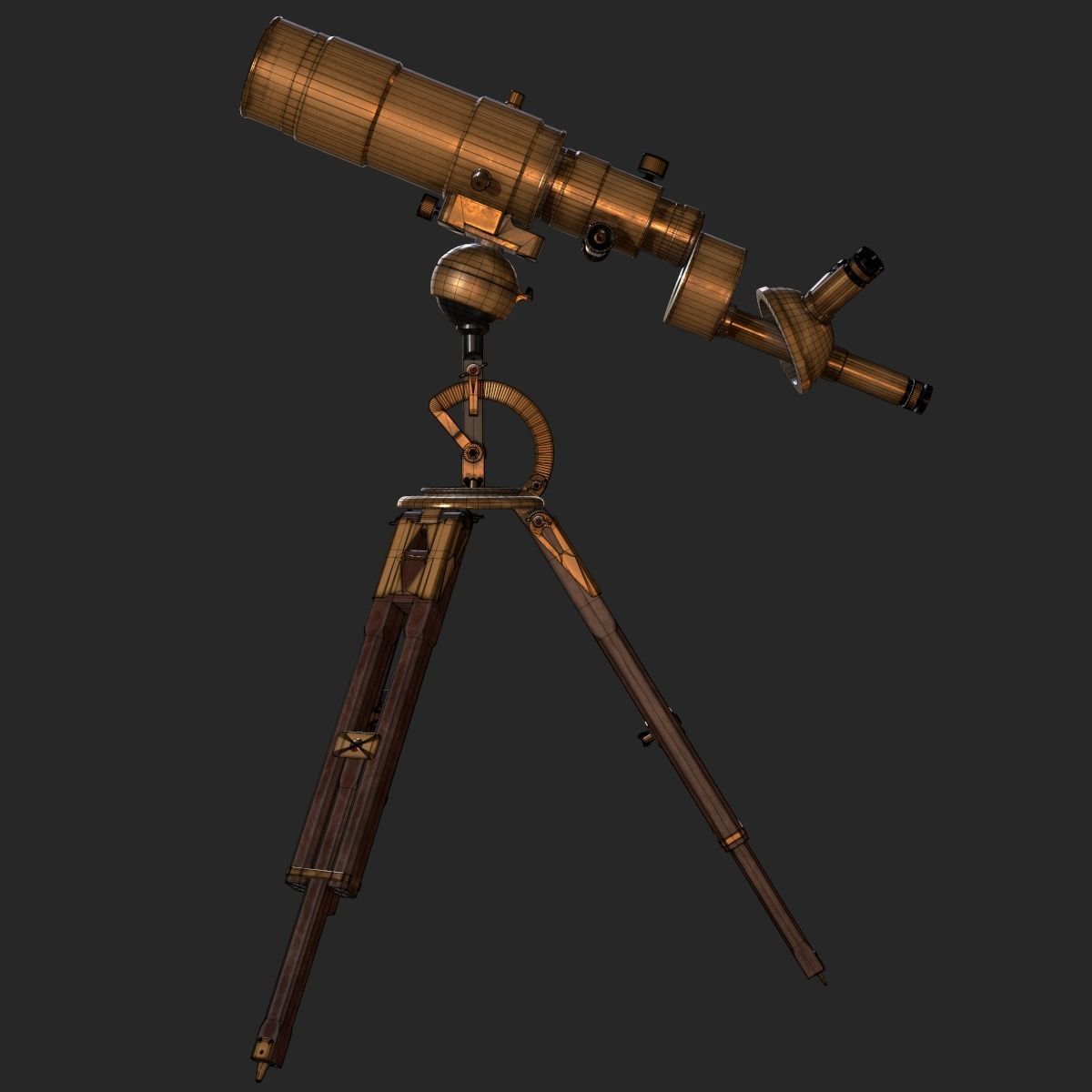 Old Antique Telescope PBR Low-poly 3D model_15