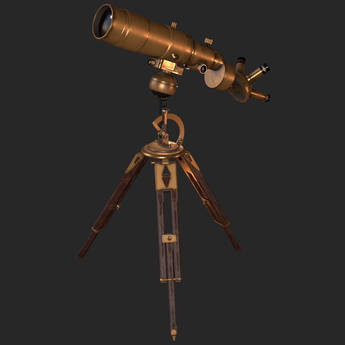 Old Antique Telescope PBR Low-poly 3D model_4