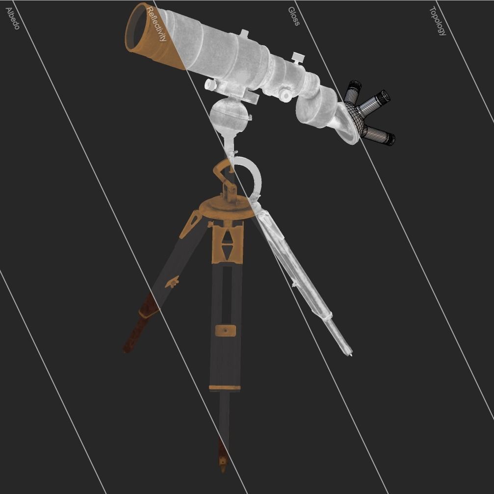 Old Antique Telescope PBR Low-poly 3D model_19