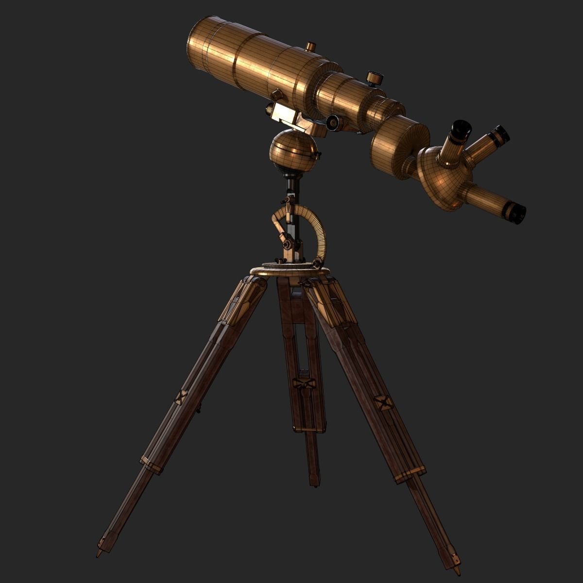Old Antique Telescope PBR Low-poly 3D model_9