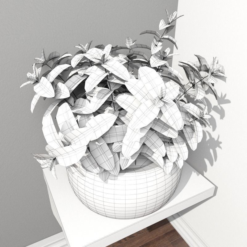 Stool and Pots with Plants 3D model_7