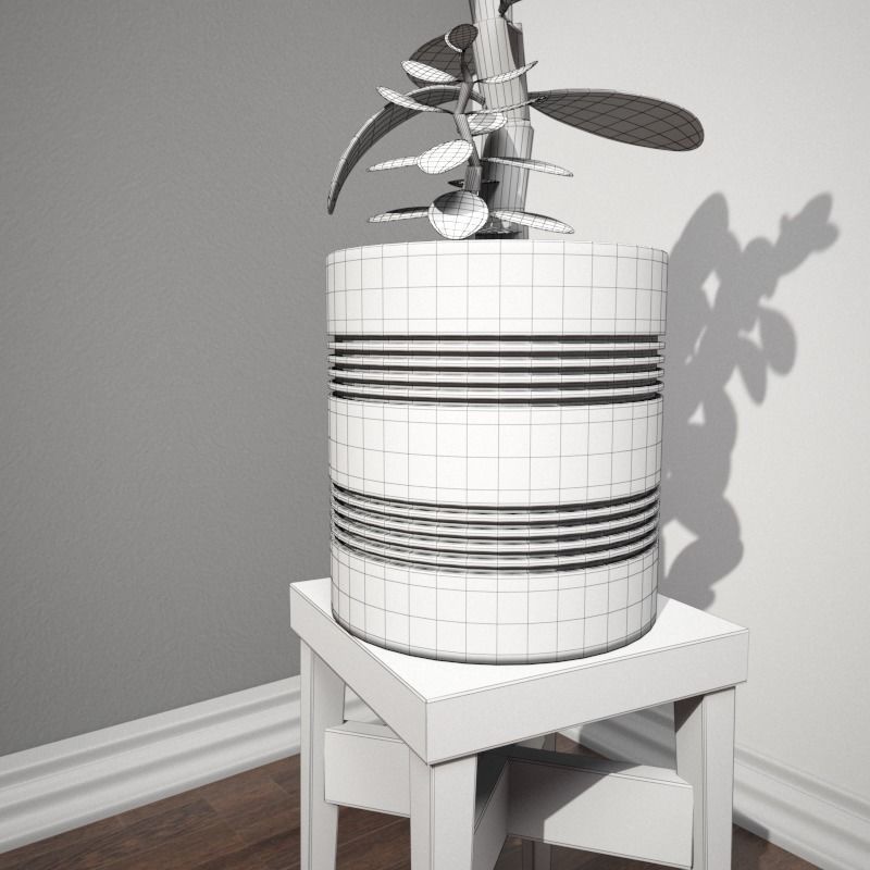Stool and Pots with Plants 3D model_3