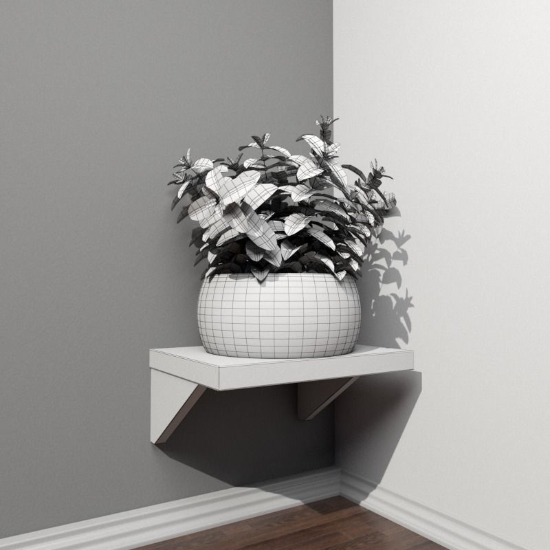 Stool and Pots with Plants 3D model_6