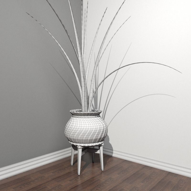 Stool and Pots with Plants 3D model_15