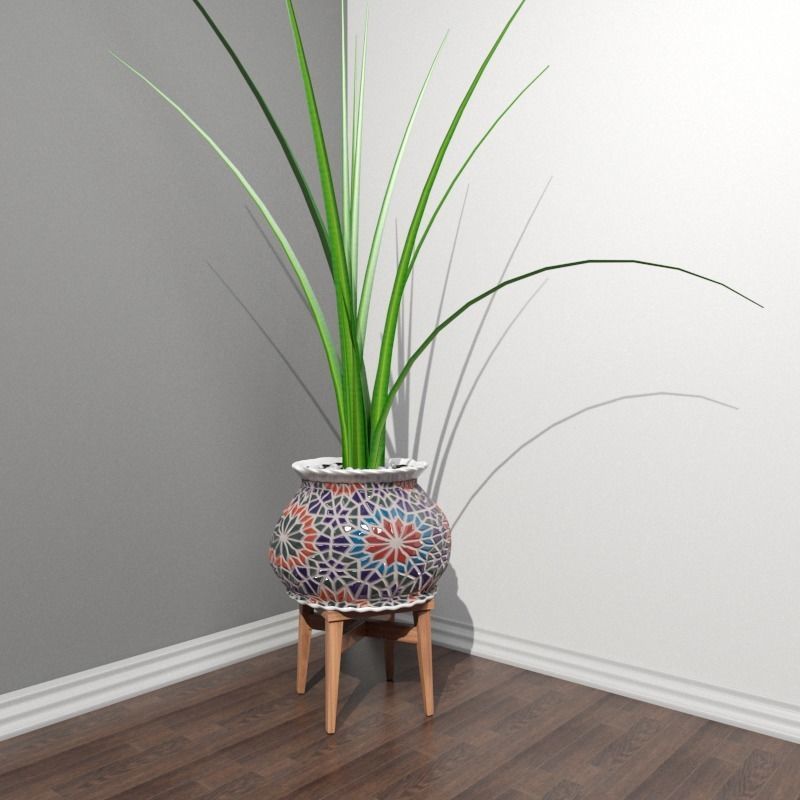 Stool and Pots with Plants 3D model_13