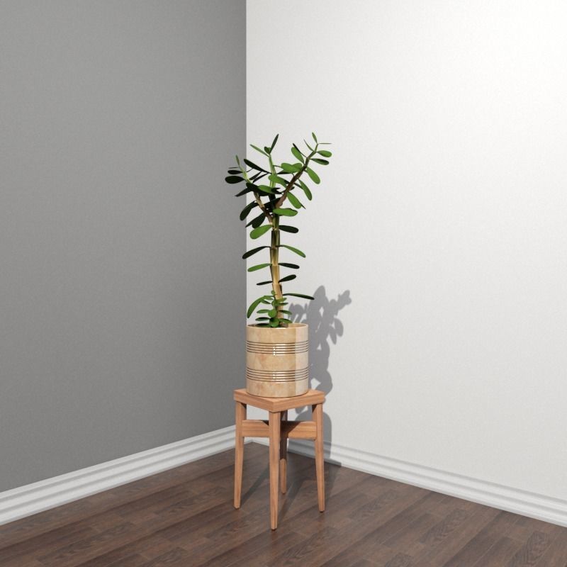 Stool and Pots with Plants 3D model_1