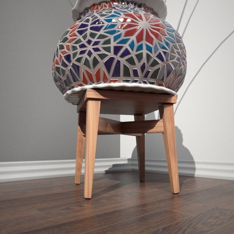 Stool and Pots with Plants 3D model_14