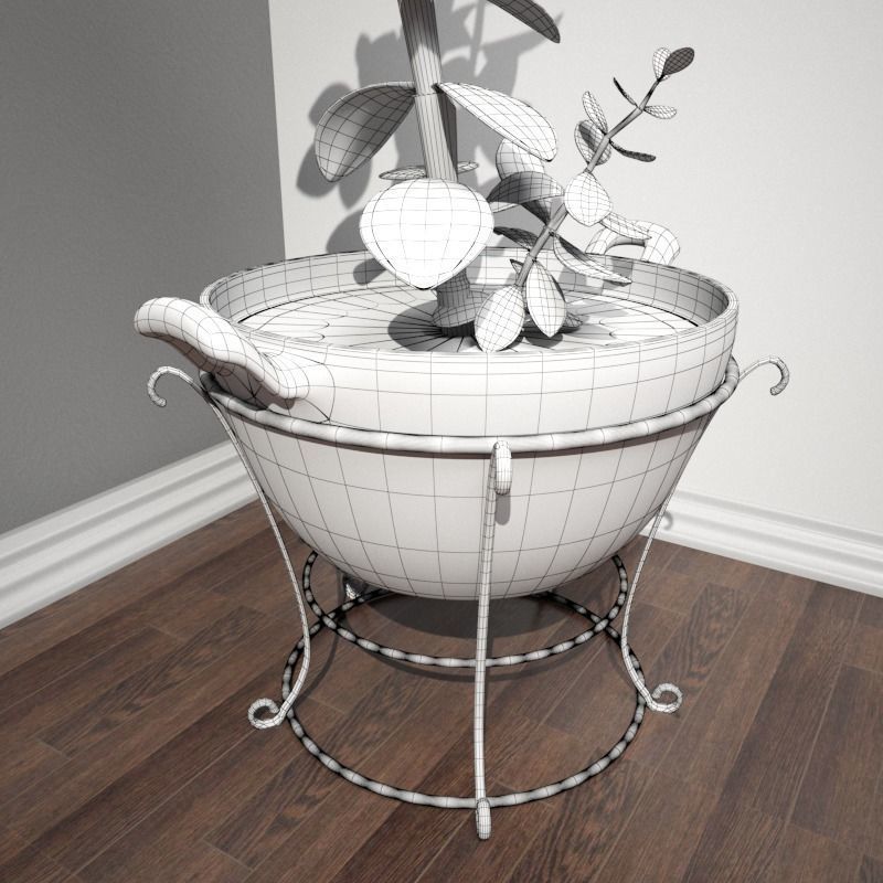 Stool and Pots with Plants 3D model_20