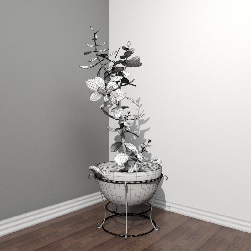 Stool and Pots with Plants 3D model_19