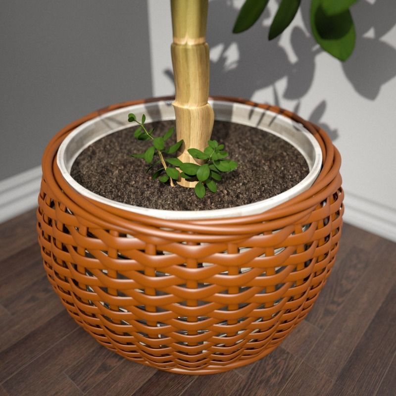 Stool and Pots with Plants 3D model_9