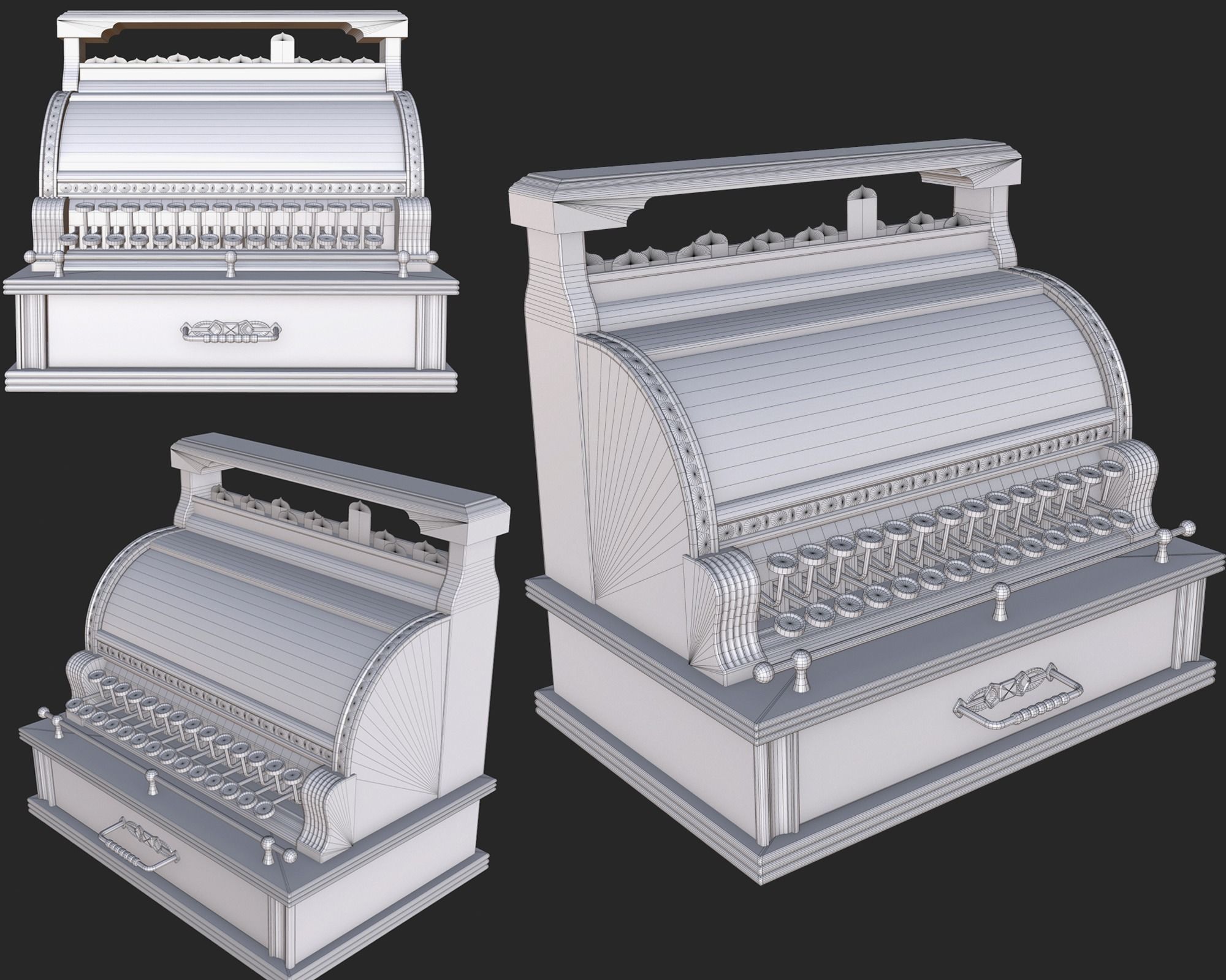 Old Antique Cash Register PBR Low-poly 3D model_5