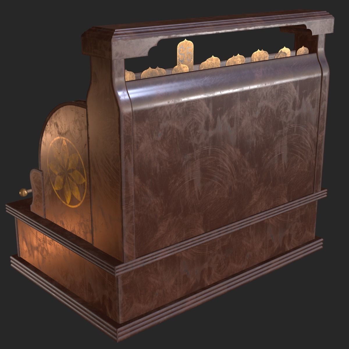 Old Antique Cash Register PBR Low-poly 3D model_13
