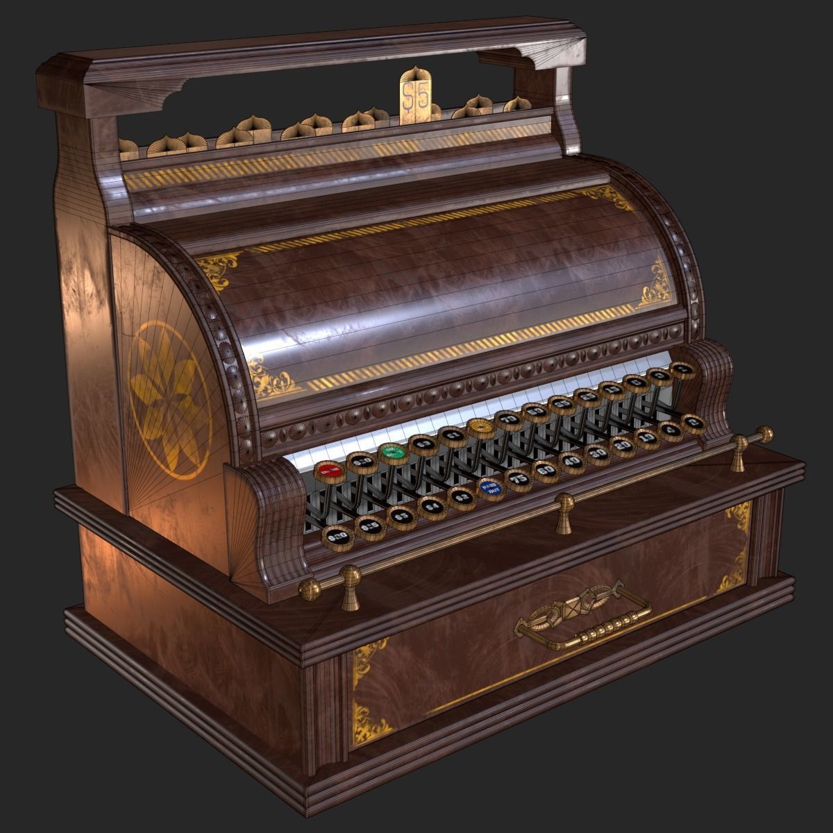 Old Antique Cash Register PBR Low-poly 3D model_3