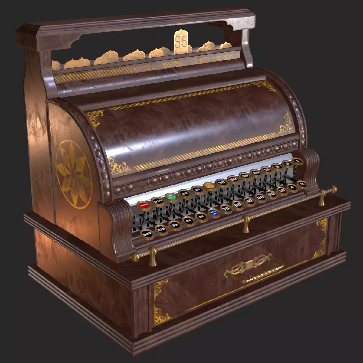 Old Antique Cash Register PBR Low-poly 3D model_0
