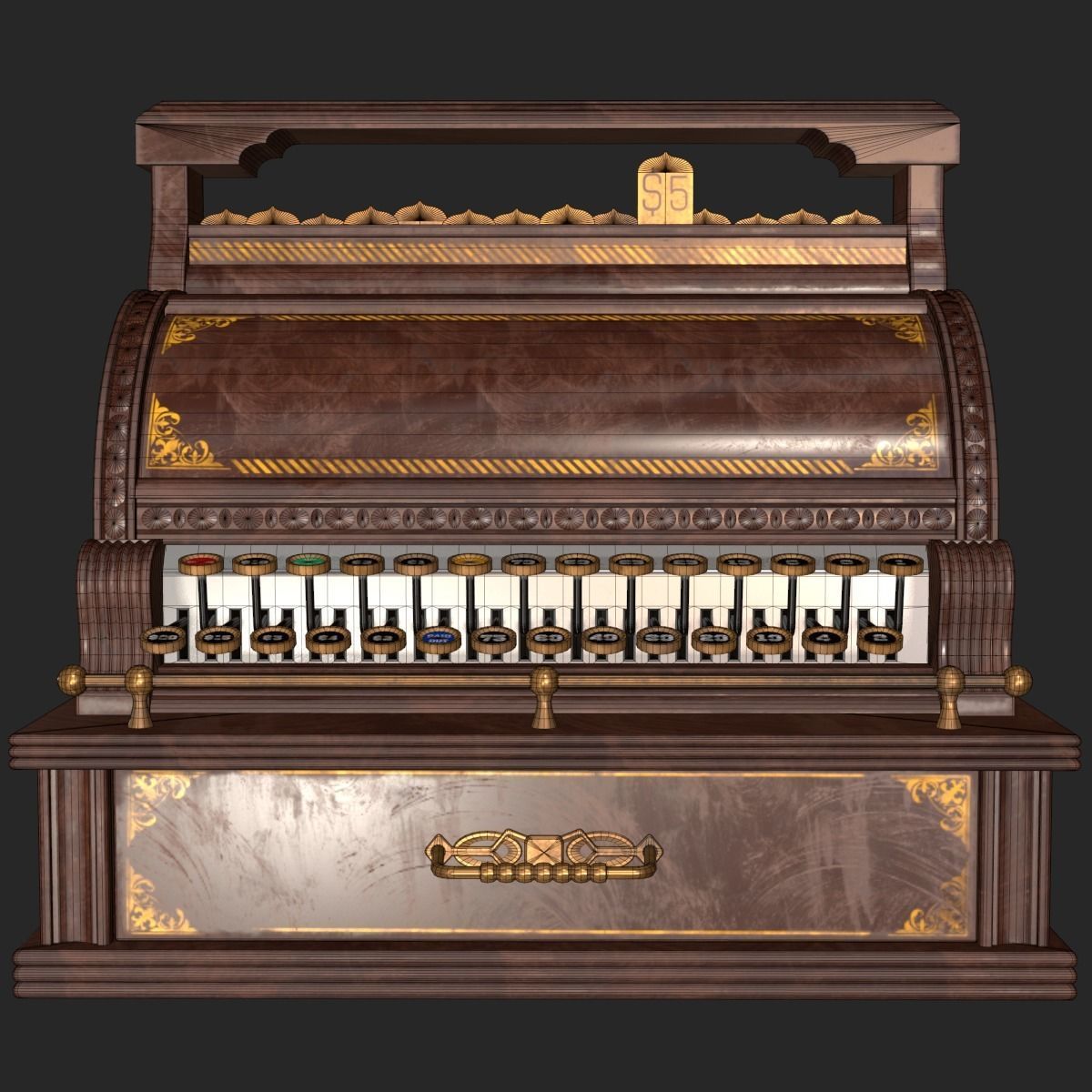 Old Antique Cash Register PBR Low-poly 3D model_18