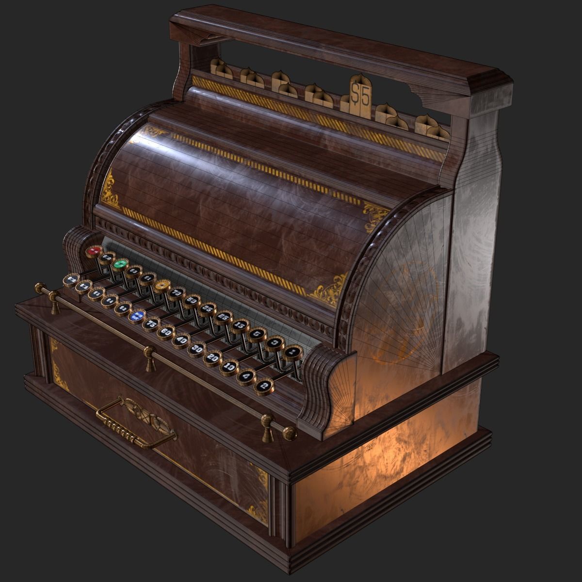 Old Antique Cash Register PBR Low-poly 3D model_9
