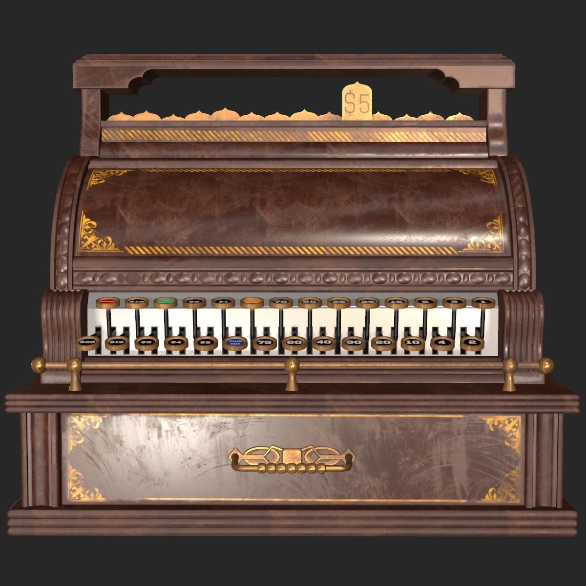Old Antique Cash Register PBR Low-poly 3D model_16