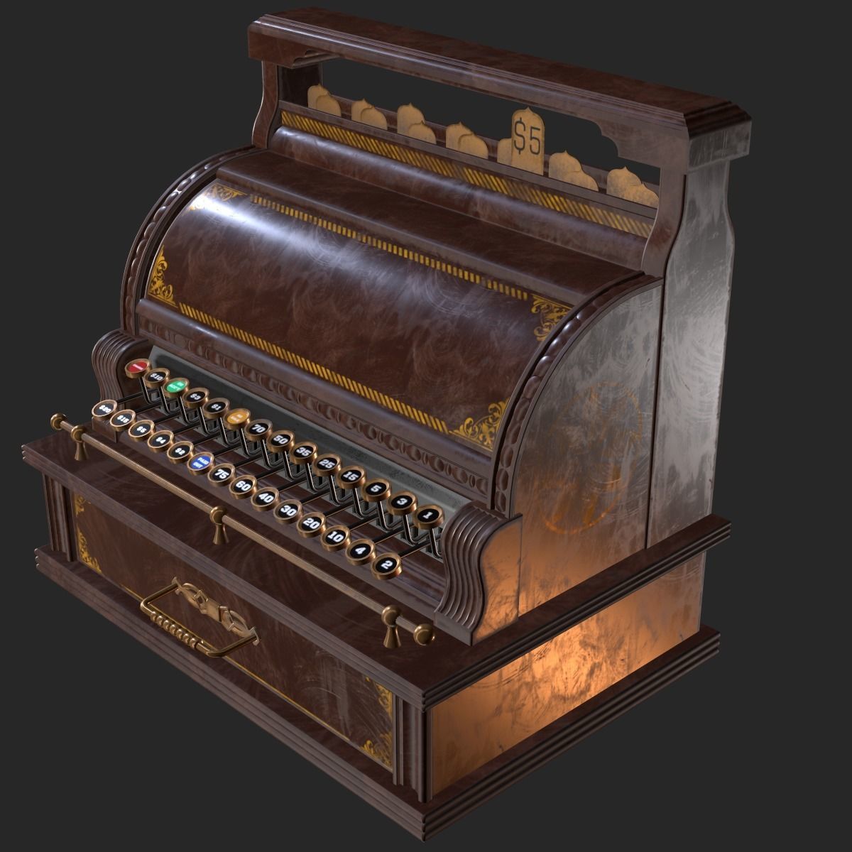 Old Antique Cash Register PBR Low-poly 3D model_7