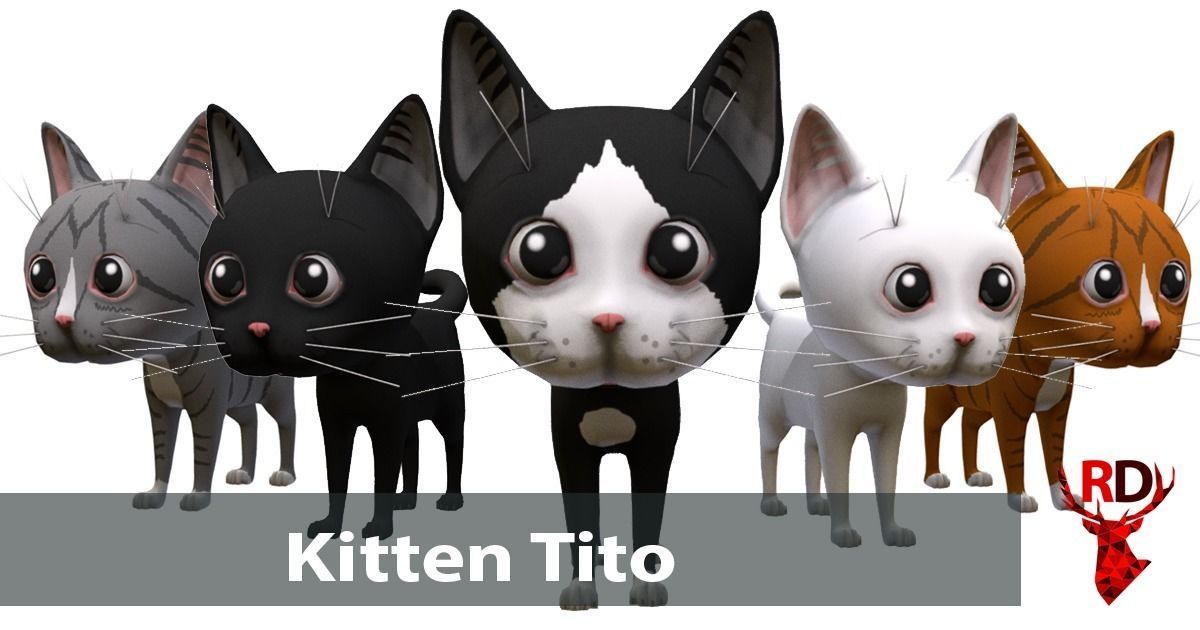 Cute Kitten Tito Low-poly 3D model_1