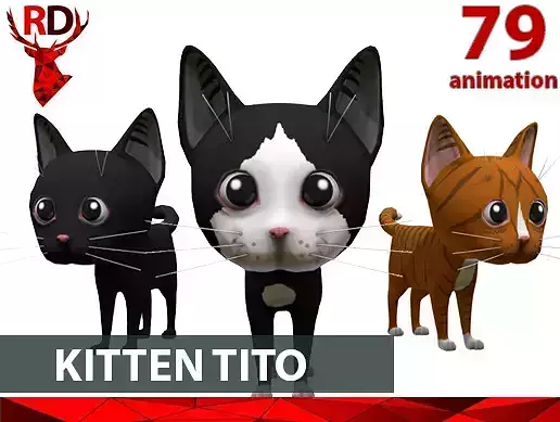 Cute Kitten Tito Low-poly 3D model