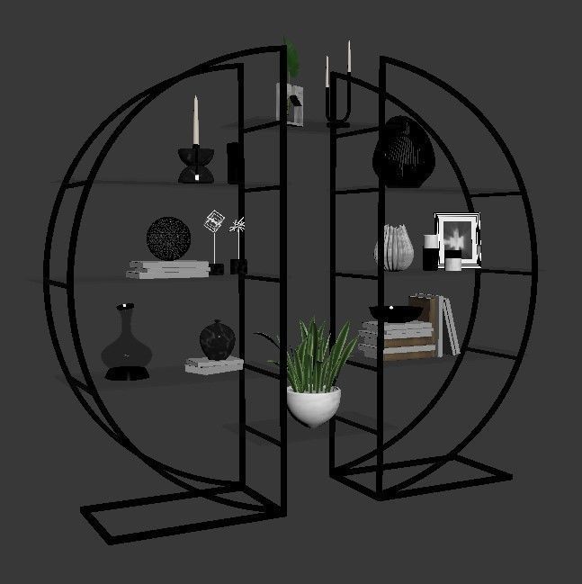 Shelf 3D model circular with plants 3D model_3
