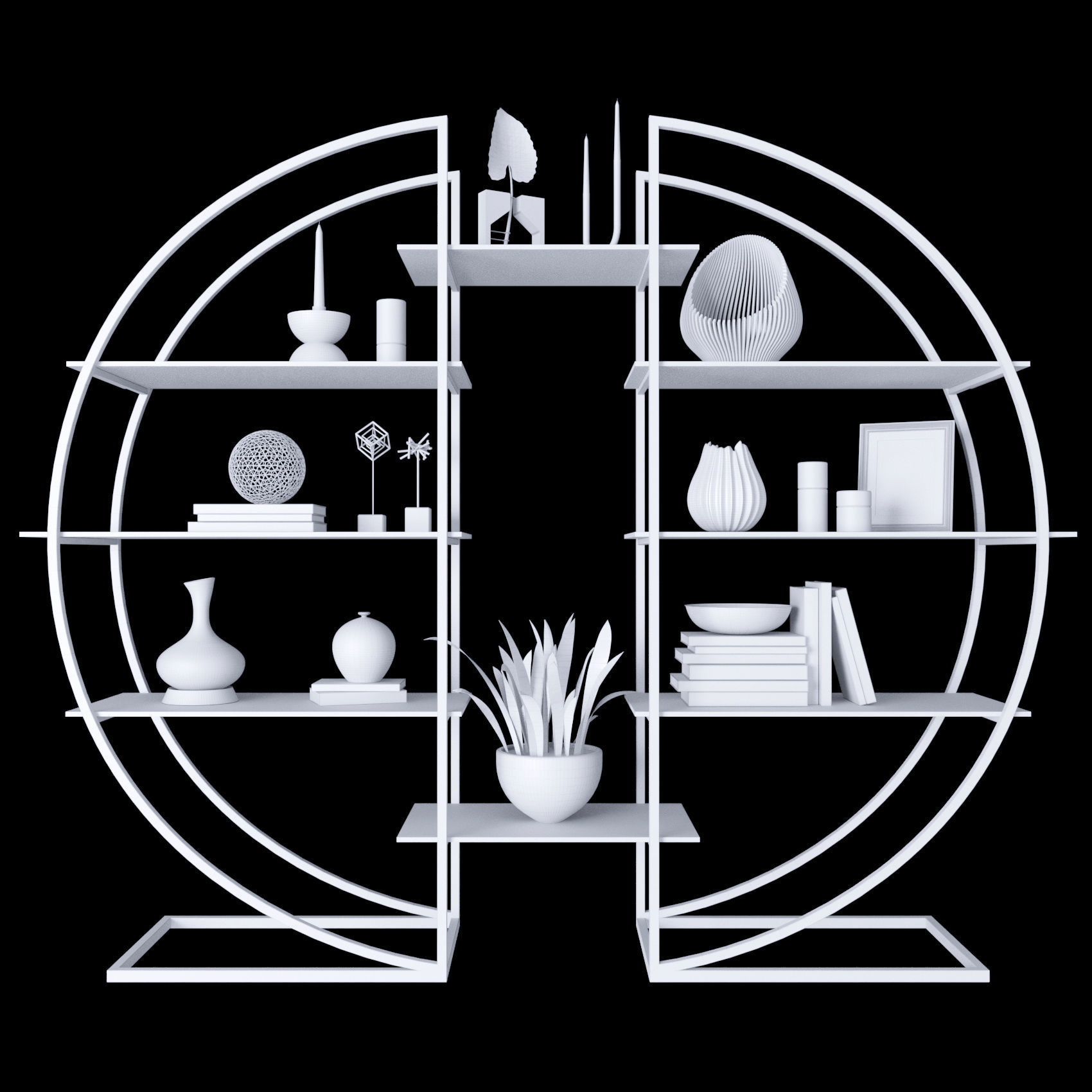 Shelf 3D model circular with plants 3D model_2