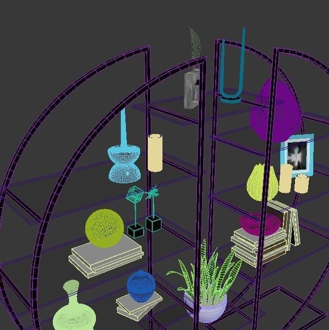 Shelf 3D model circular with plants 3D model_5