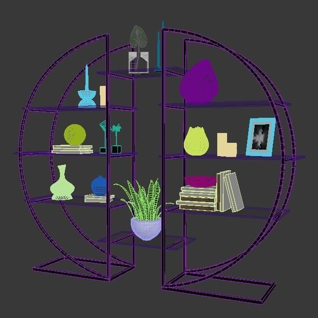 Shelf 3D model circular with plants 3D model_4