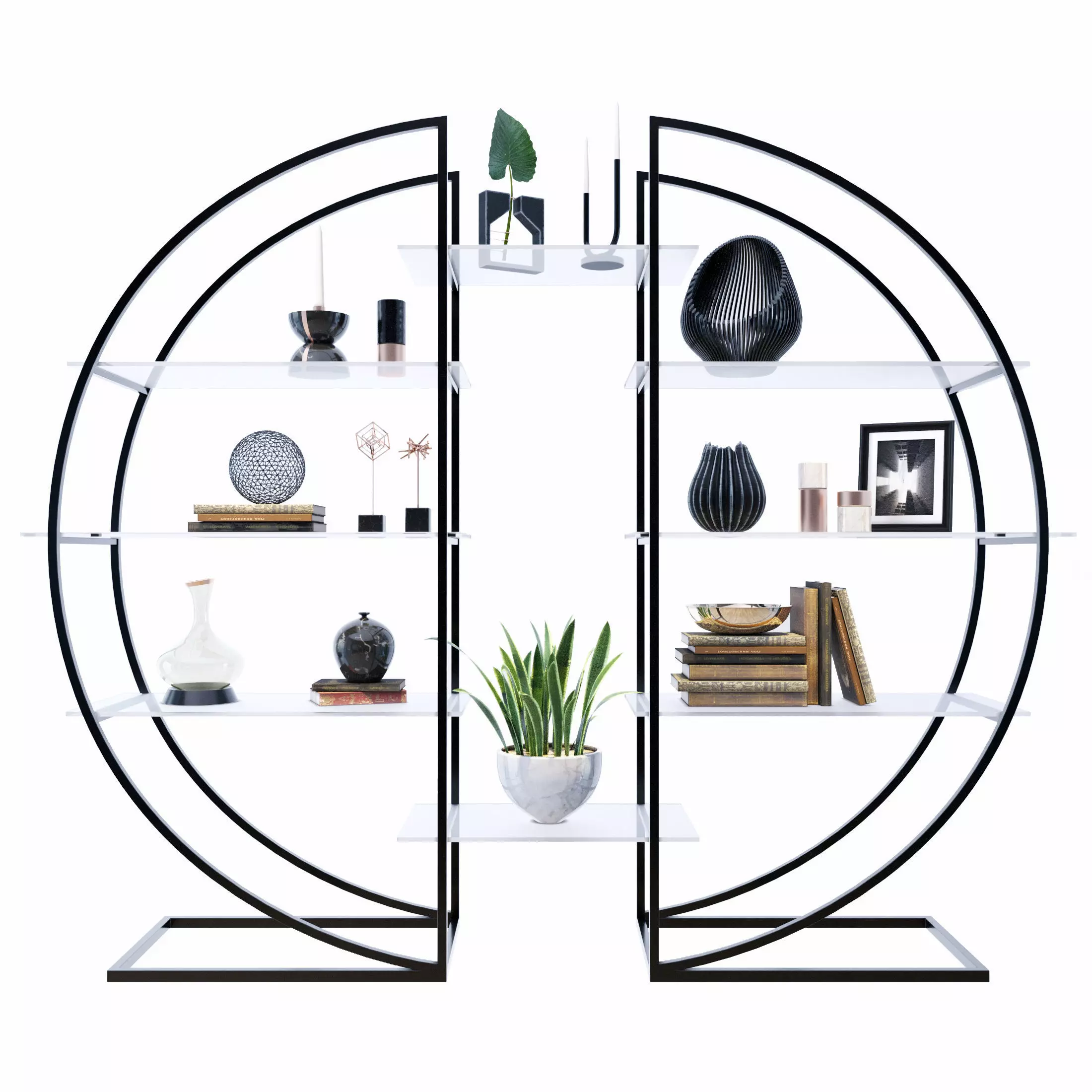 Shelf 3D model circular with plants 3D model_0