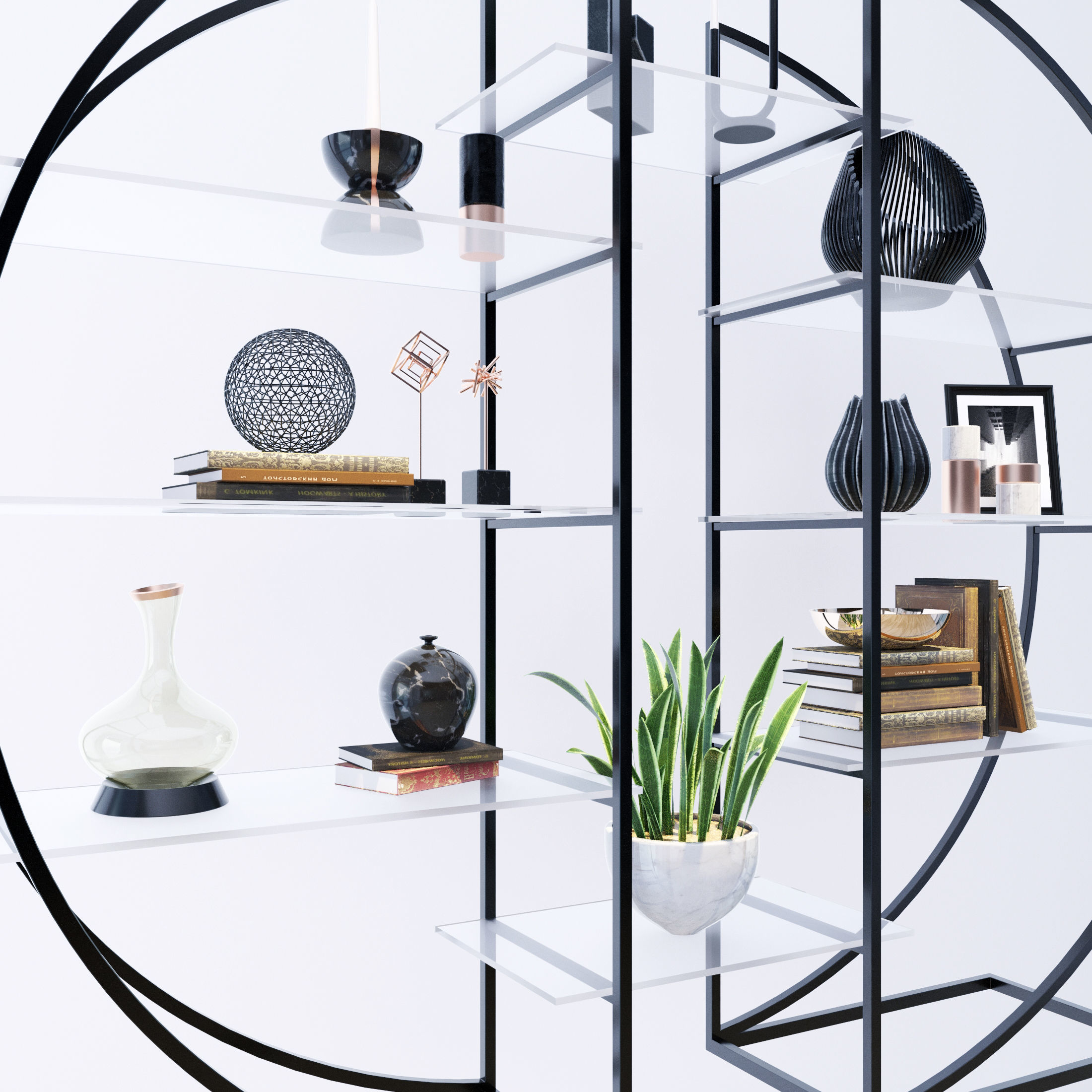 Shelf 3D model circular with plants 3D model_1