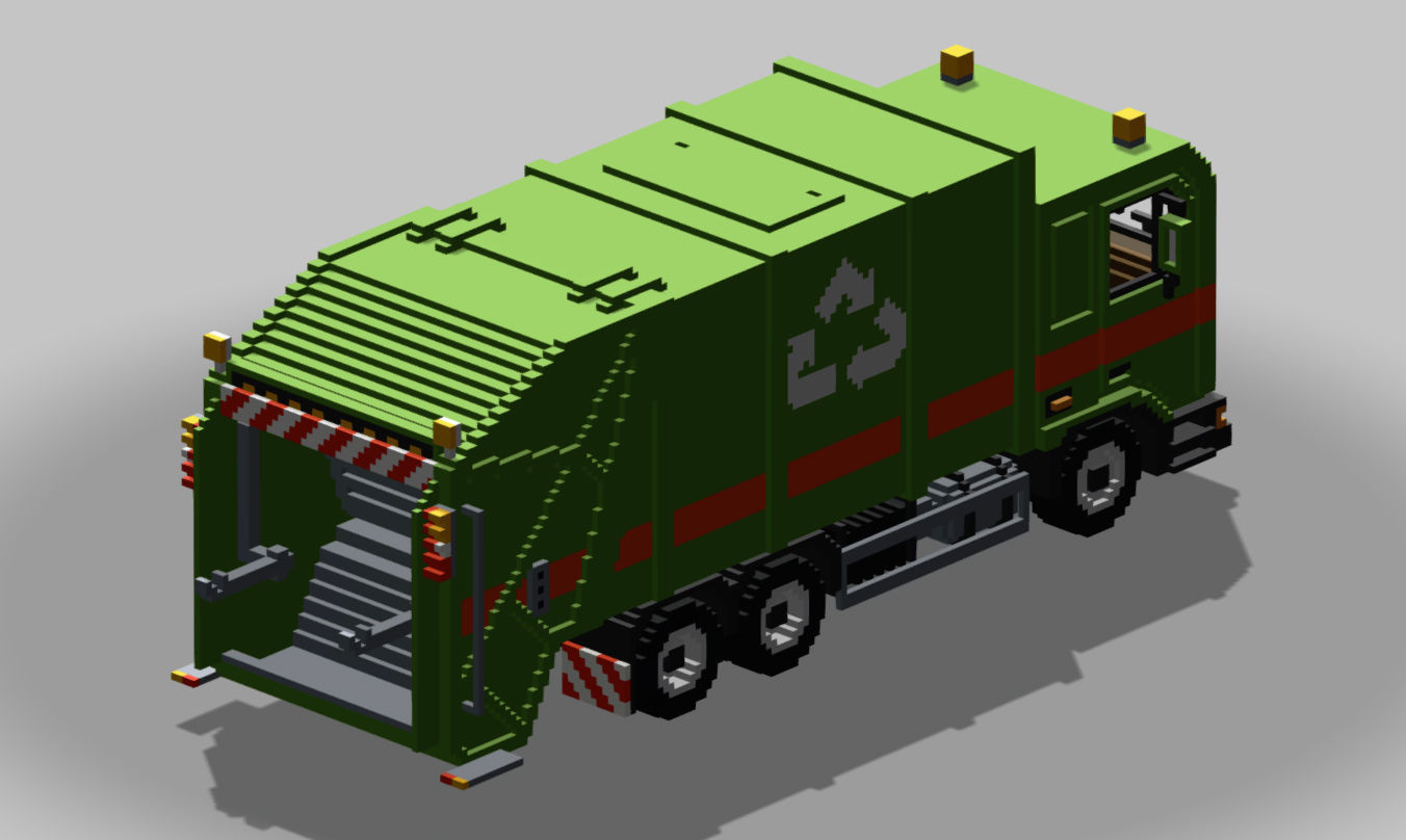 Voxel Garbage Truck Low-poly 3D model_1