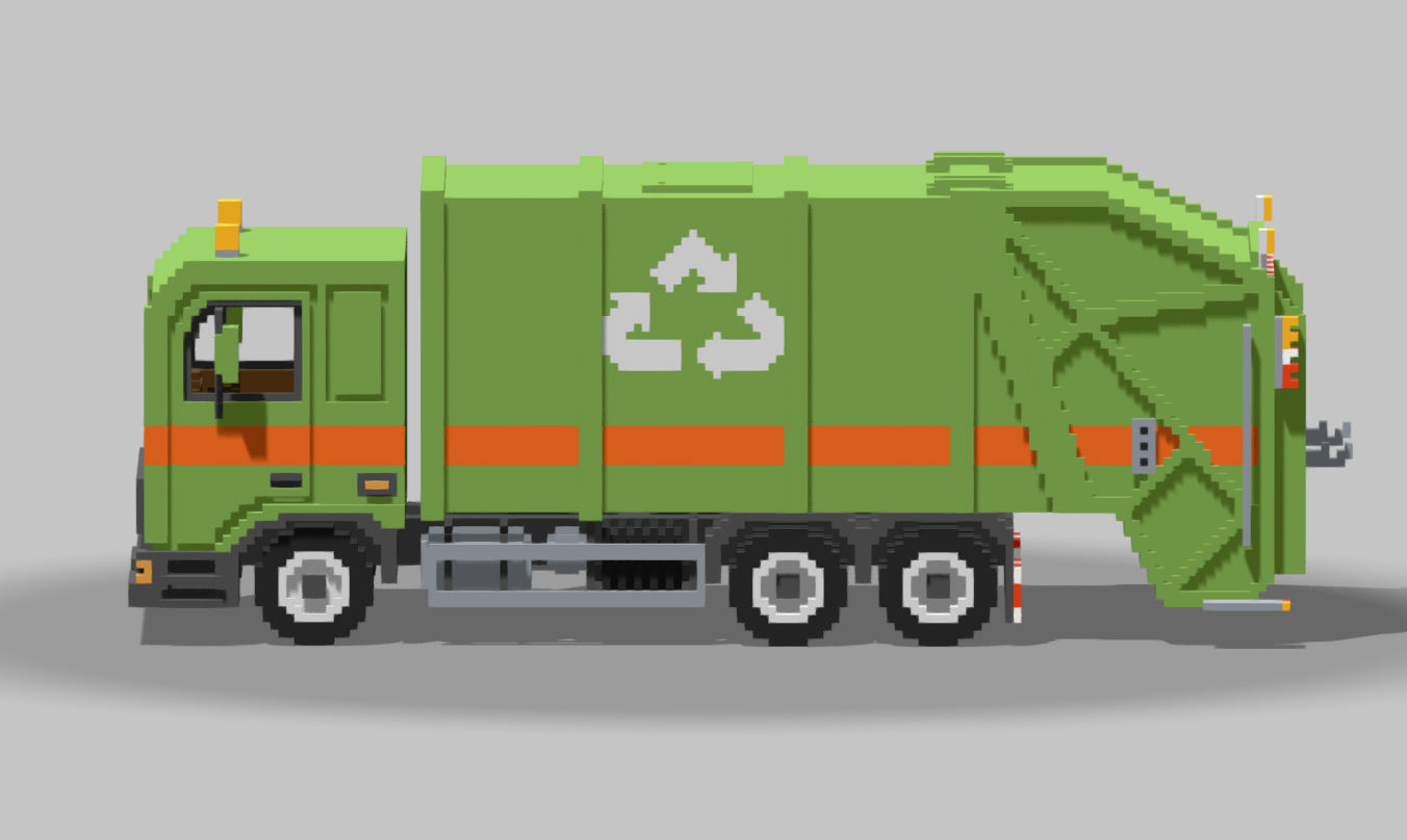 Voxel Garbage Truck Low-poly 3D model_3