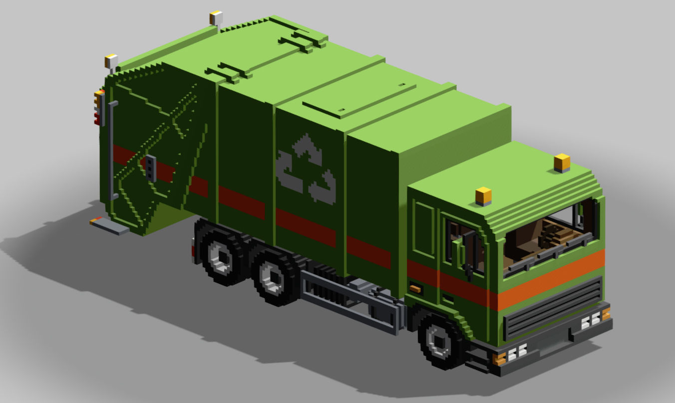 Voxel Garbage Truck Low-poly 3D model_4