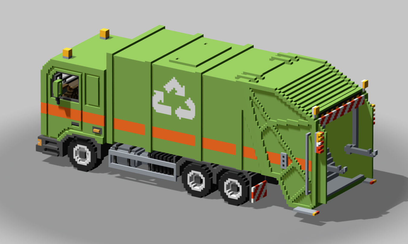 Voxel Garbage Truck Low-poly 3D model_2