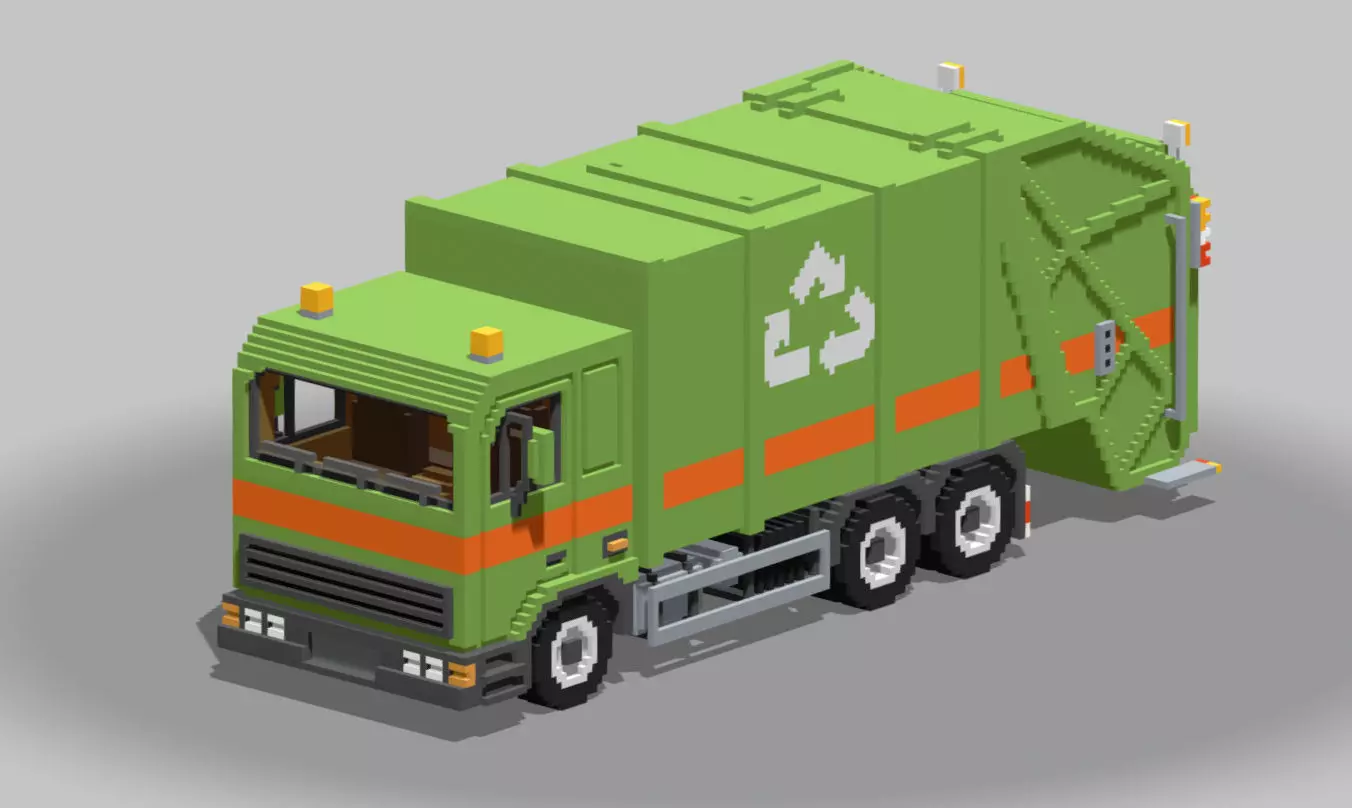 Voxel Garbage Truck Low-poly 3D model_0
