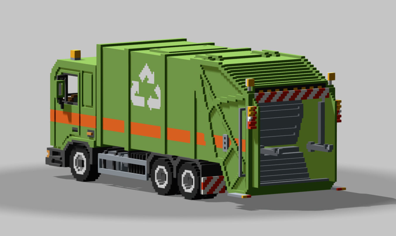 Voxel Garbage Truck Low-poly 3D model_5