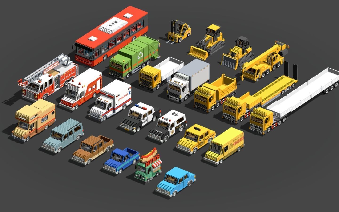 Voxel Vehicles Pack 24 Vehicles Low-poly 3D model_1